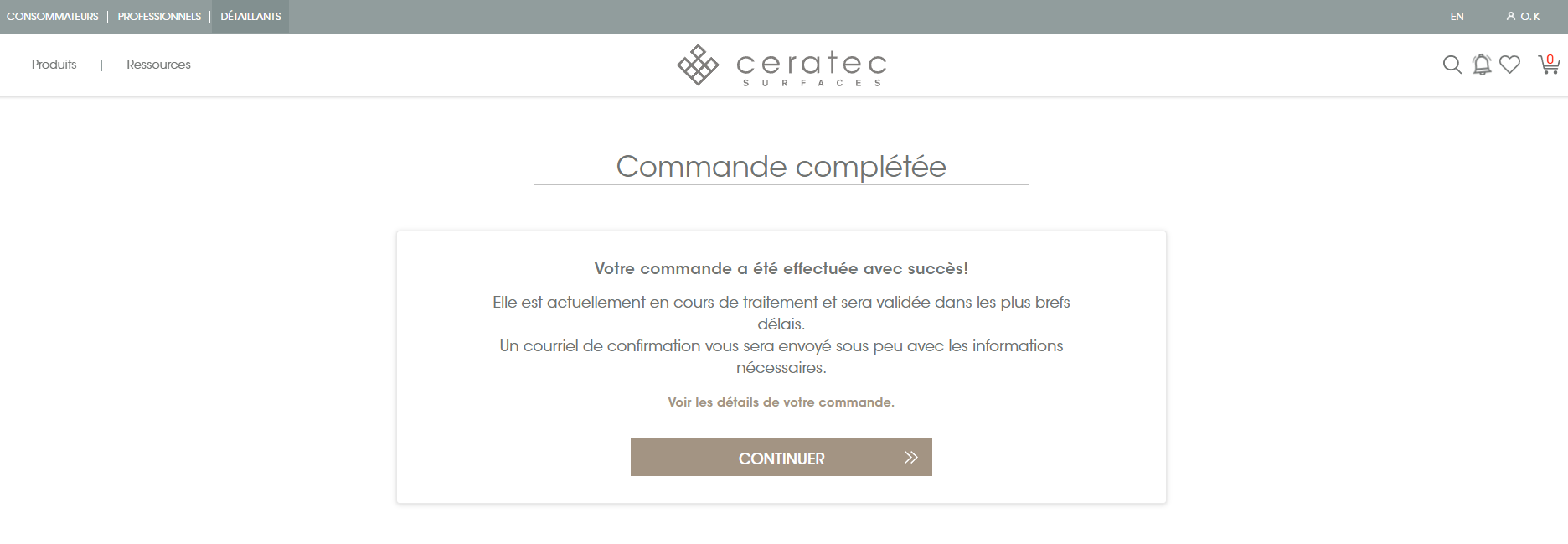 Commande complétée