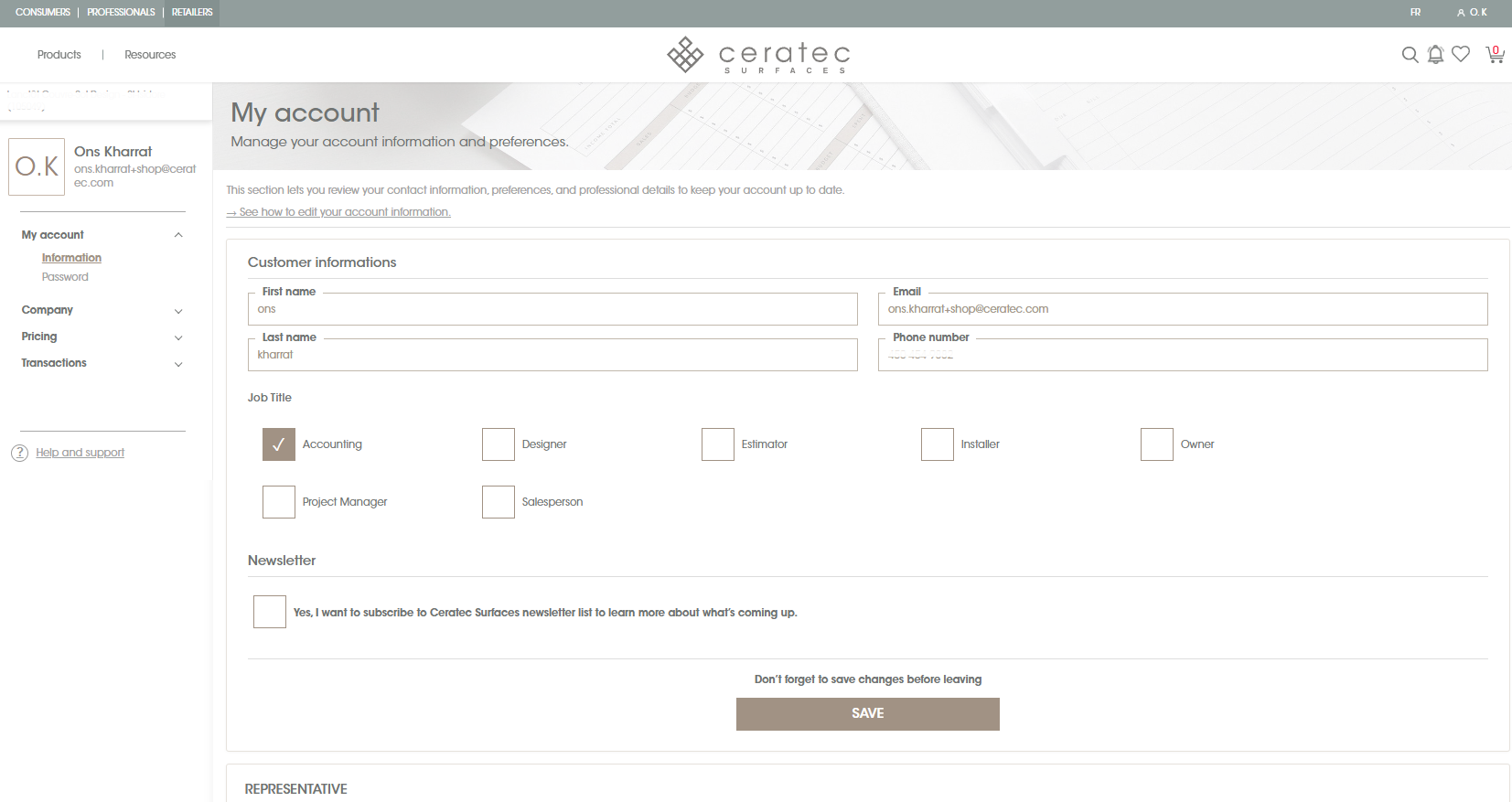 Customer informations