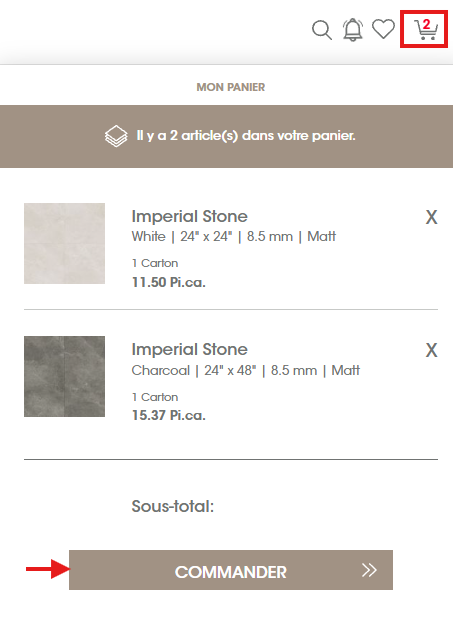 Placer une commande - panier